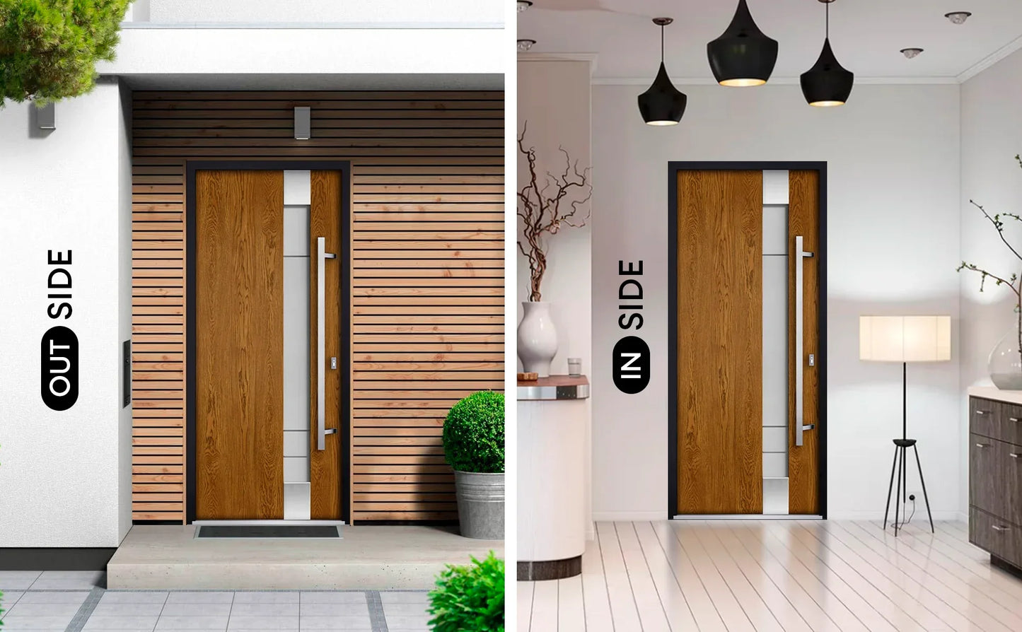 Linea Oak Exterior Front Modern Entry Stainless Steel Security Door