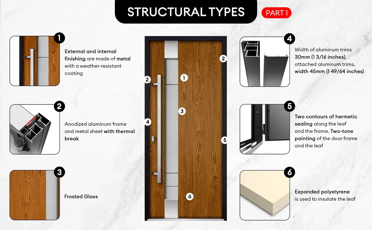 Linea Oak Exterior Front Modern Entry Stainless Steel Security Door
