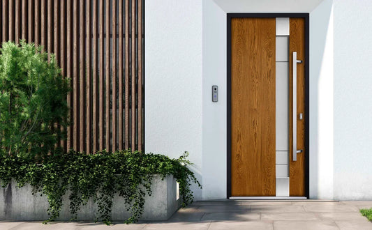 Linea Oak Exterior Front Modern Entry Stainless Steel Security Door