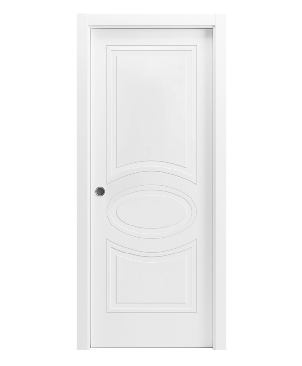 Versailles White Painted Modern Classics Pocket Bedroom Bathroom Apartment House Door Set with Frames and Casings Included by Doors Near Me