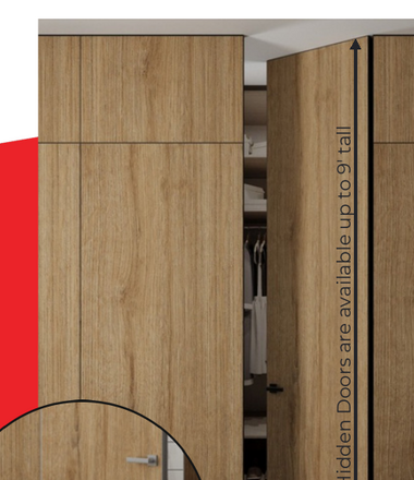 Hidden door integrated into wood-paneled wall
