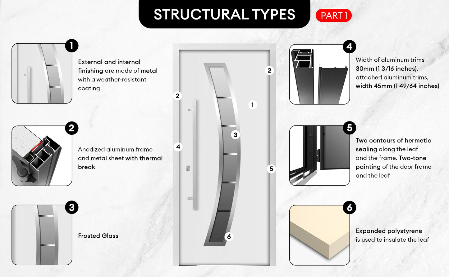 Polaris Exterior Front Modern Entry Stainless Steel Security Door