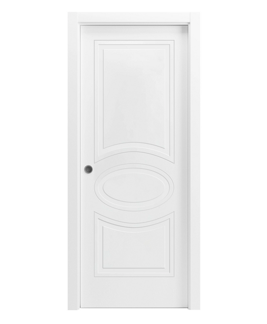 Versailles White Painted Modern Classics Pocket Bedroom Bathroom Apartment House Door Set with Frames and Casings Included by Doors Near Me