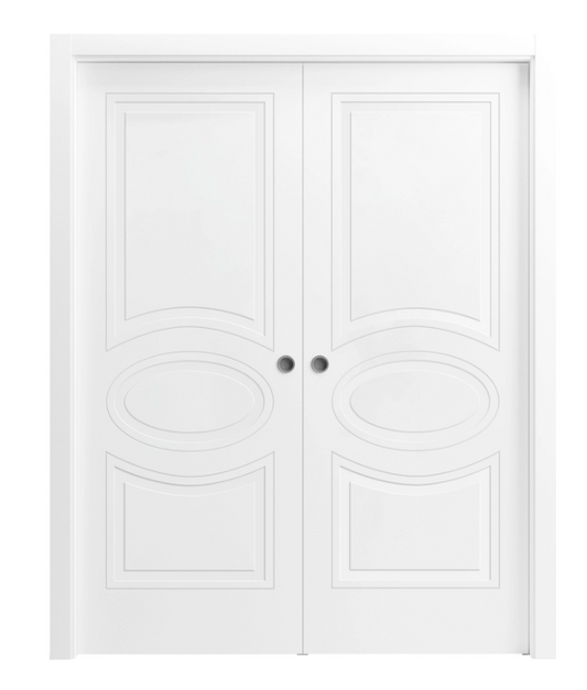 Versailles White Painted Modern Classics Pocket Bedroom Bathroom Apartment House Door Set with Hardware Included by Doors Near Me