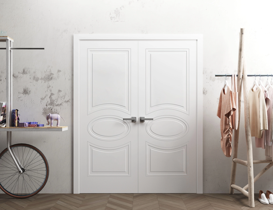Versailles White Painted Modern Classics French Double Apartment House Door Set with Frames and Casings Included by Doors Near Me